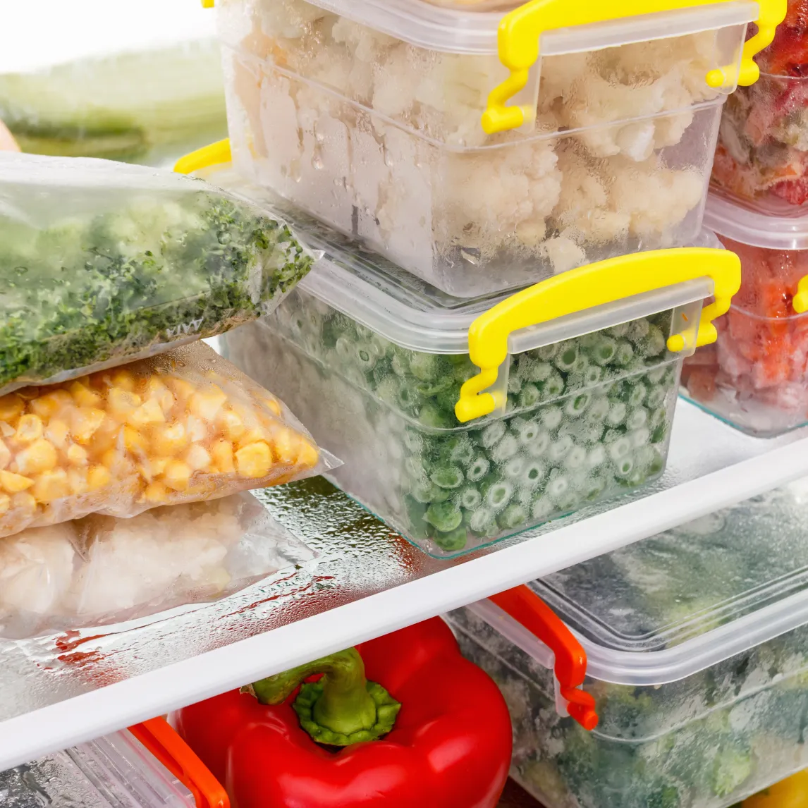 Frozen food in containers